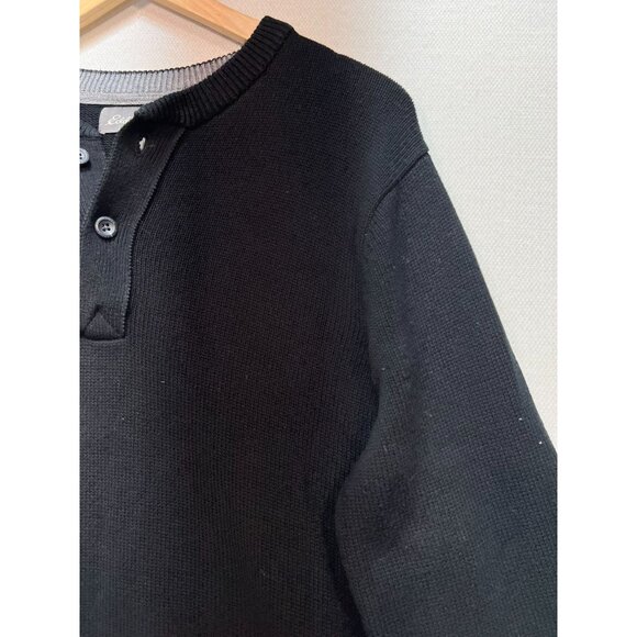 Eddie Bauer Mens Henley Sweater Large Black Pullover Knit Casual Travel Classic - Picture 8 of 13